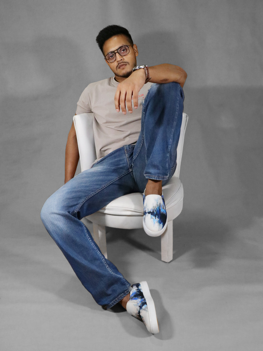 Blue Brush Strokes - Men's Loafer Canvas Sneaker