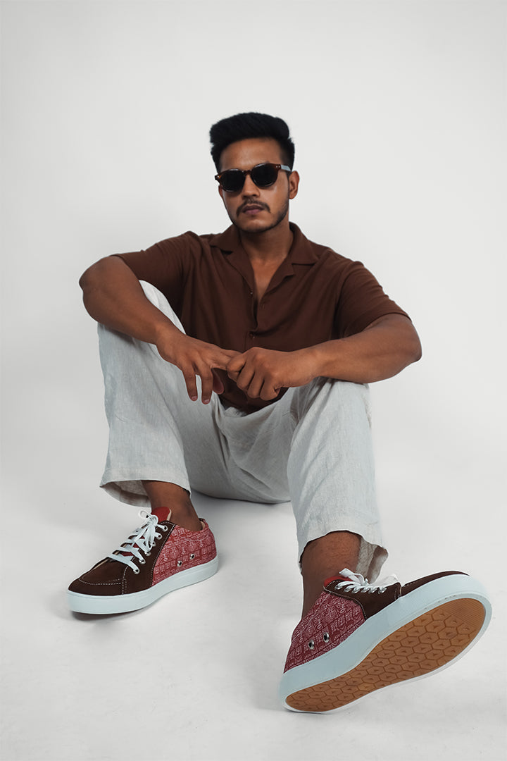 Brown Mask - Men's Low-Top Suede Canvas Sneaker