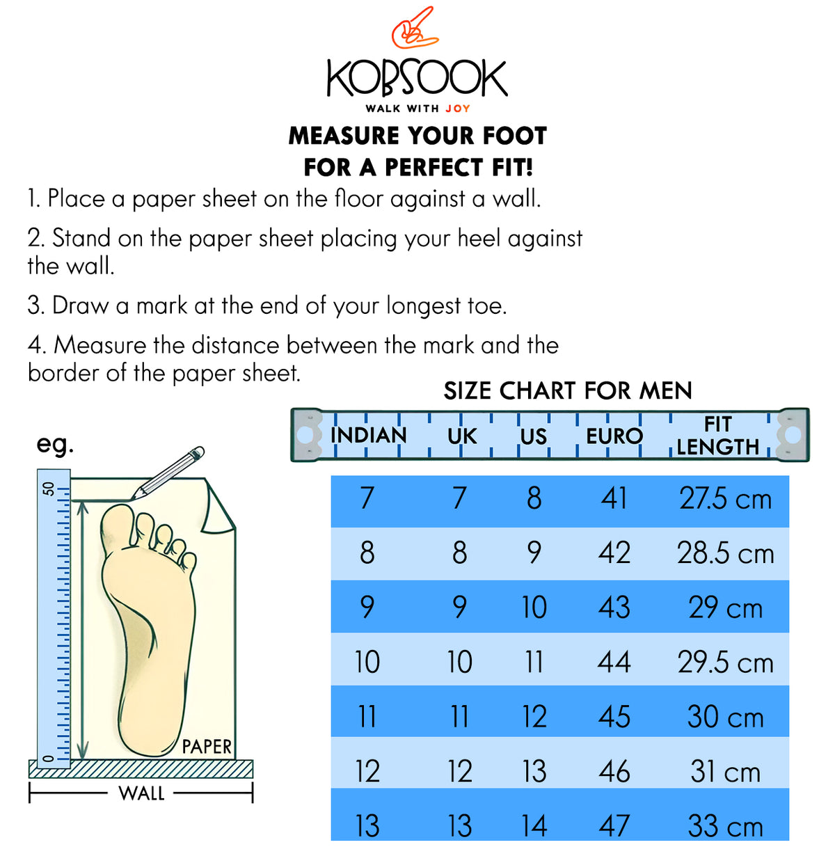 Men's shoe size conversion chart