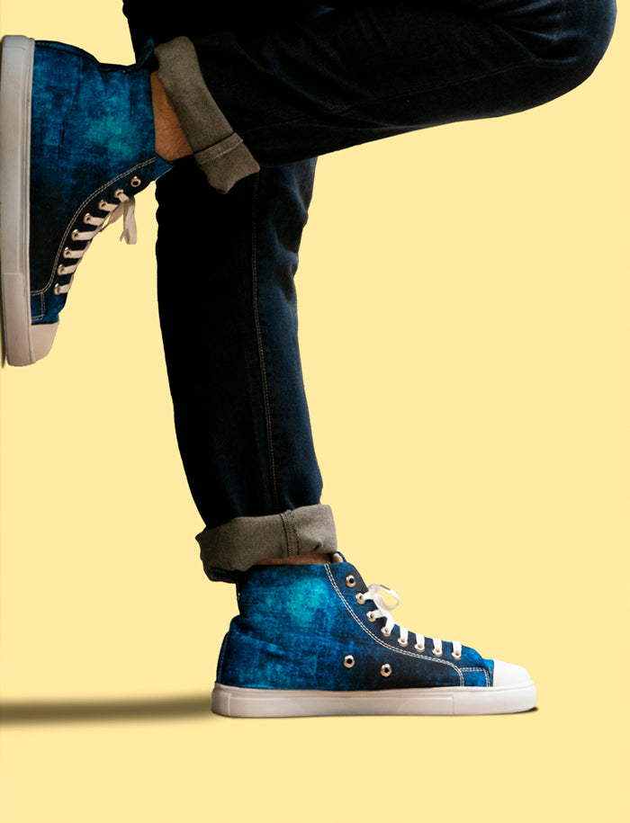 Blue Texture - Men's High-Top Canvas Sneaker