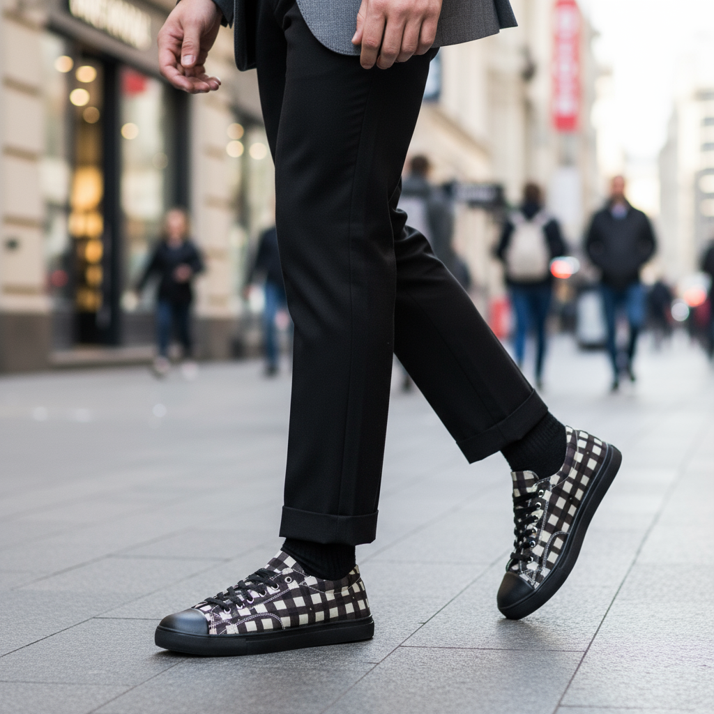 Black Checkers - Men's Low-Top Canvas Sneaker
