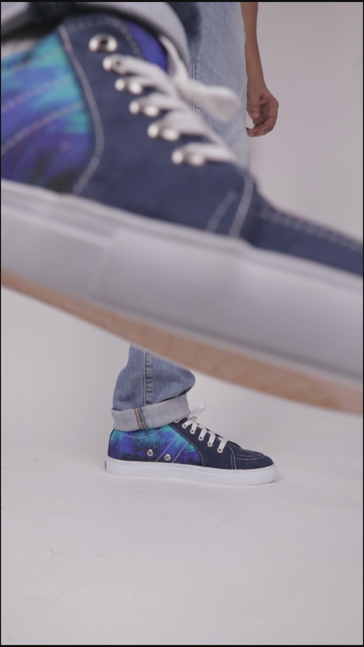 Blue Strokes - Men's Low-Top Suede Canvas Sneaker